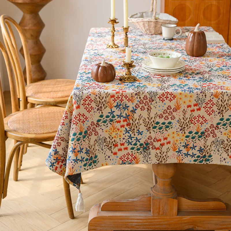 Dinner Tablecloth With Tassel, Thickened jacquard home decor fabric,Rectangular Tablecloth,Anti-slip and Wear-resistant,Bloom1pc