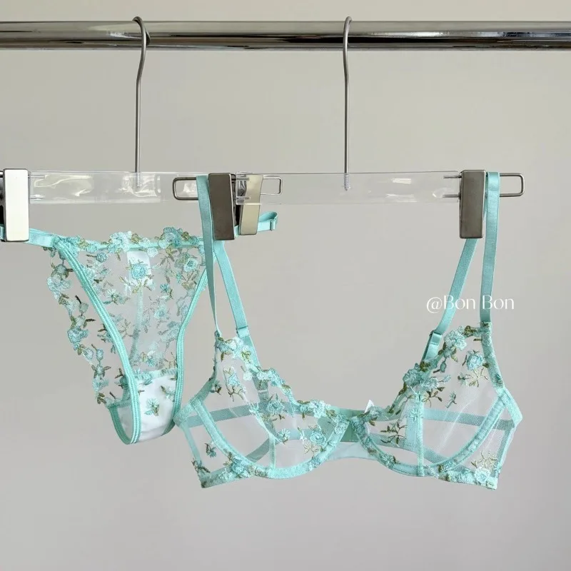 Ensemble de Lingerie florale transparente française, Bralette transparente Ultra fine et Sexy avec armatures douces et Support de grand buste pour femmes, S-XL MOYISU
