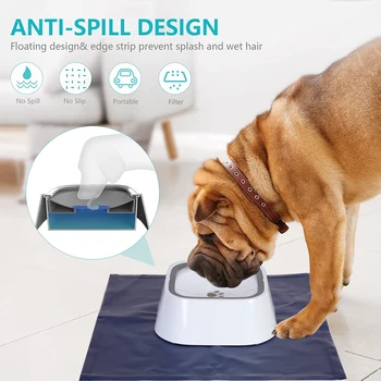 Dog Drinking Bowl Floating Pet Dog Water Feeder Bowl with Waterproof Cloth Mat Splash-free Plastic Water Dispenser 6