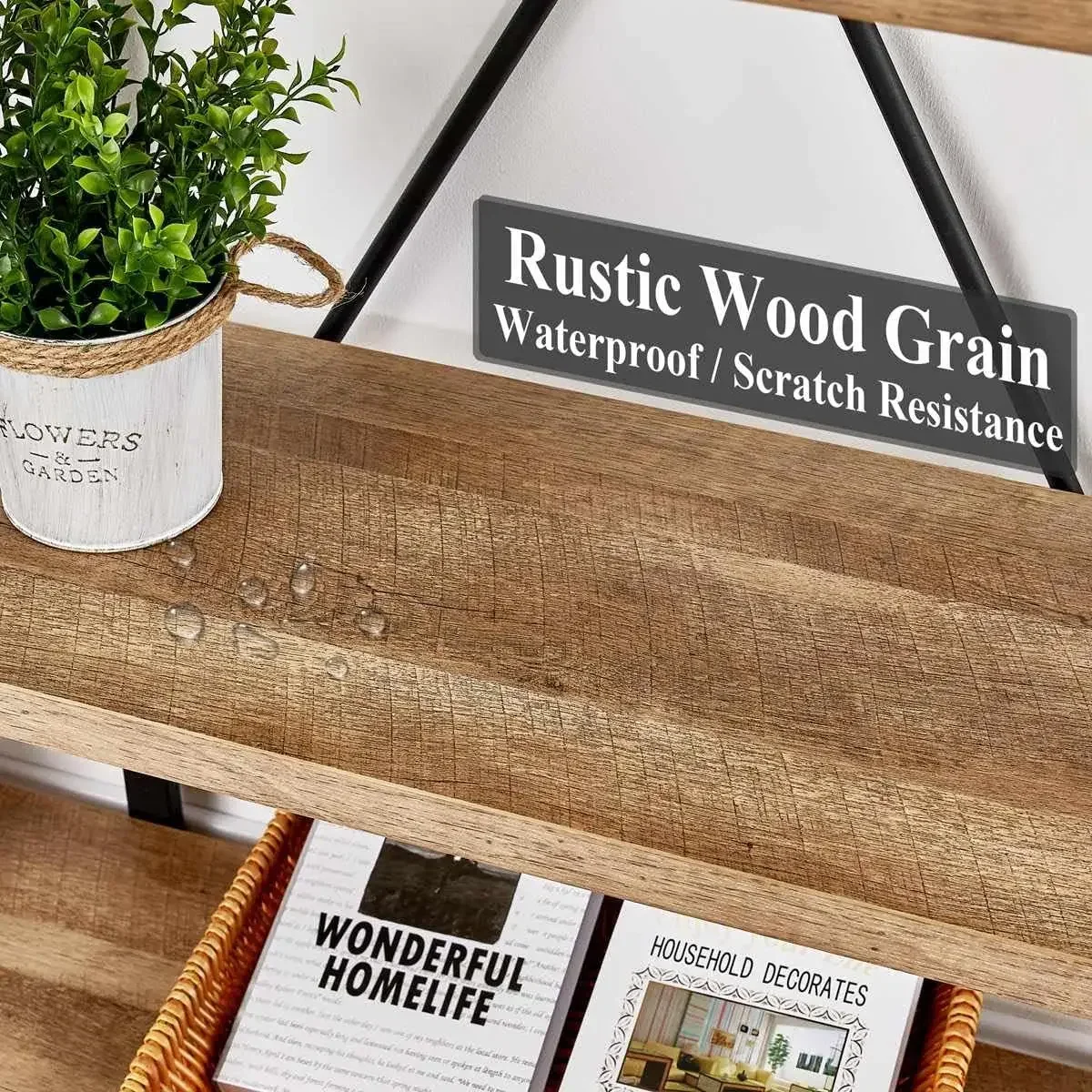 NEW-Bookshelf, Industrial 5 Tier, Rustic Wood Etagere Bookcase, Metal Tall Book Shelf