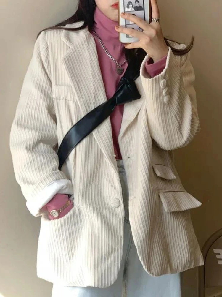 

Женский вельветовый пиджак, облегающий хлопковый костюм, утепленная женская одежда, модный Блейзер, новинка, пальто, Осень-зима 2023