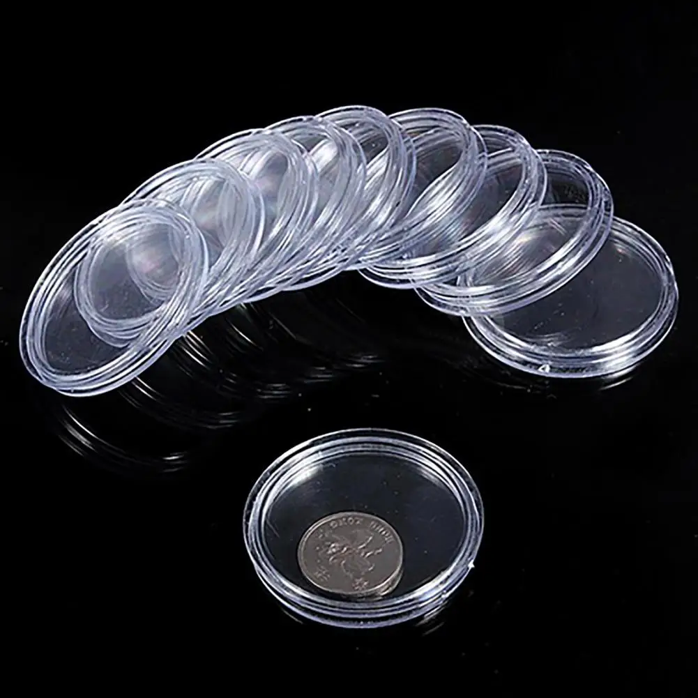 10Pcs Clear Transparent Plastic Round Coin Capsule Collecting Storage Box Case Holder