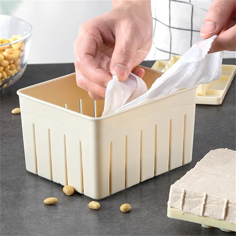 Hot DIY Plastic Tofu Press Mould Homemade Tofu Mold Soybean Curd Making Mold With Cheese Cloth Kitchen Cooking Tool Set