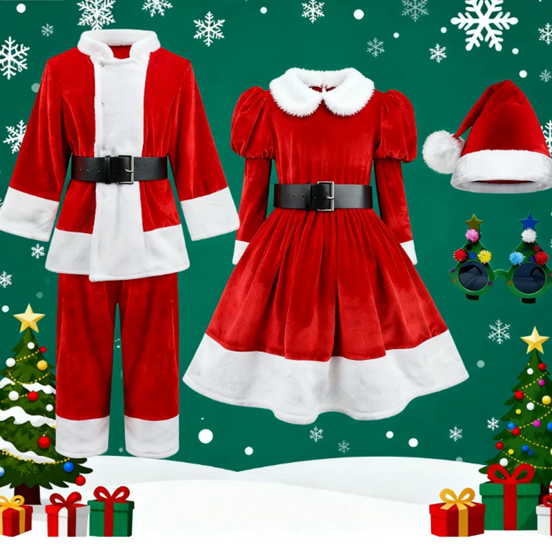 4 stücke Jungen Mädchen Weihnachten Santa Claus Kleidung Für Kind Cosplay Kostüm Samt Rot Weihnachten Weihnachten Party Dress Up Neue Jahr geschenk