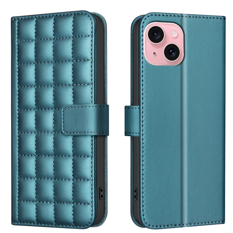 Luxury Checkered Leather Wallet Flip Case Cover in Elegant Design
