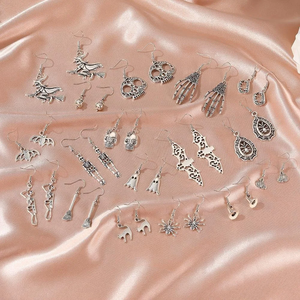 Halloween Earrings Vampire Teeth Witch Broom Pumpkin Skeleton Bat Cat Ghost Asymmetric Earrings Punk Style Drop Earring PunkGift