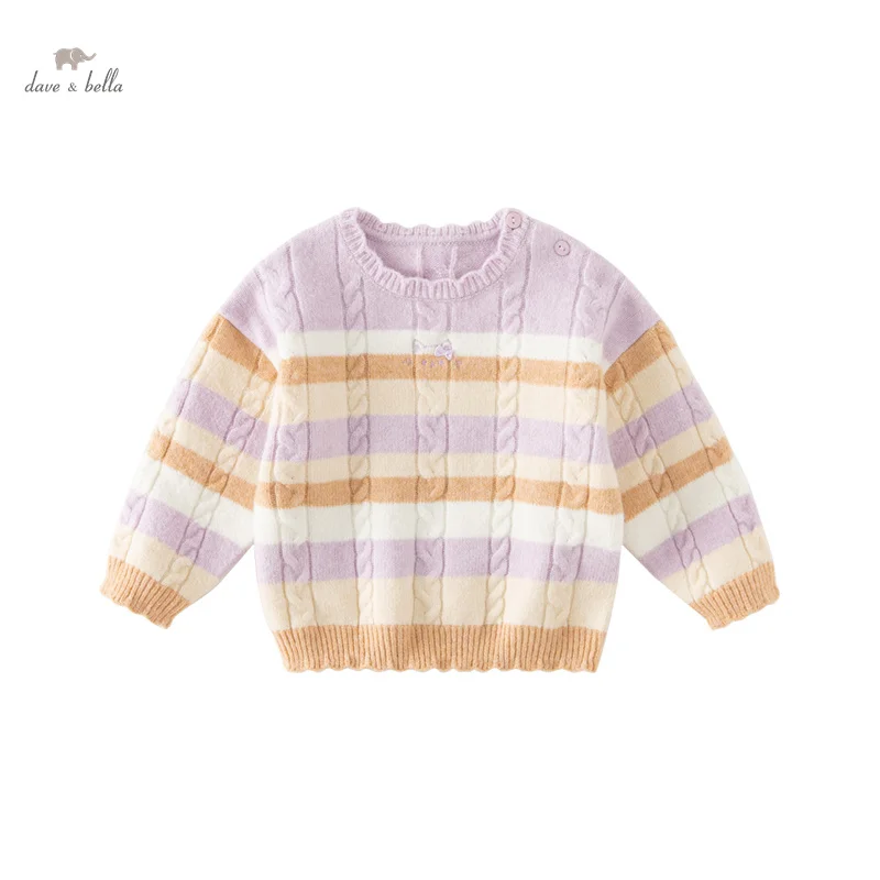 

Dave Bella 2023 New Autumn Winter Girls Baby Children Top Knitted Sweater Pullover Fashion Casual Striped Sweet Gentle DB4238148