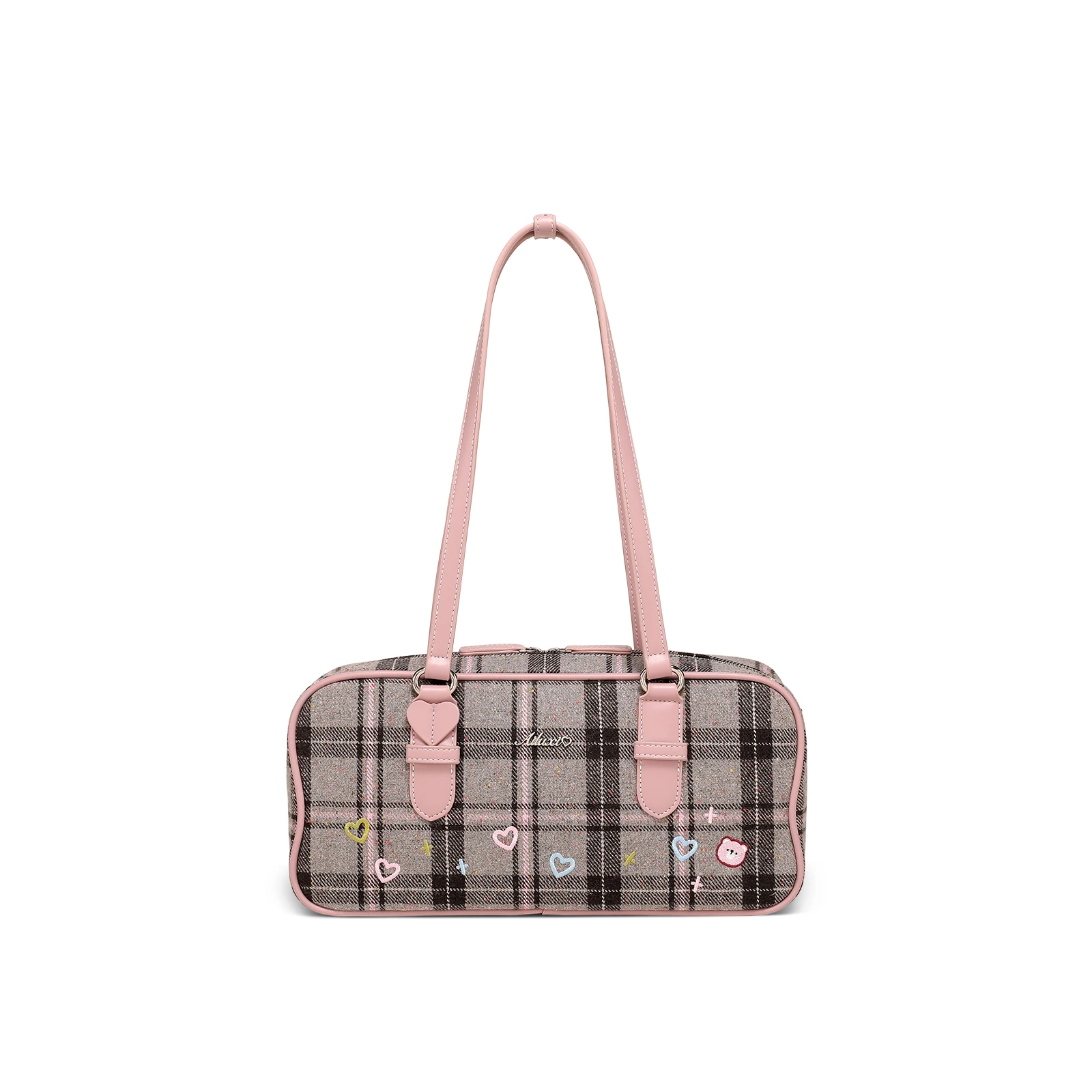 AILUXI Plaid Wool Underarm Bowling Bag Cute Heart Print Handbag Daily Commuting Gym Bag Christmas Halloween Gift 6