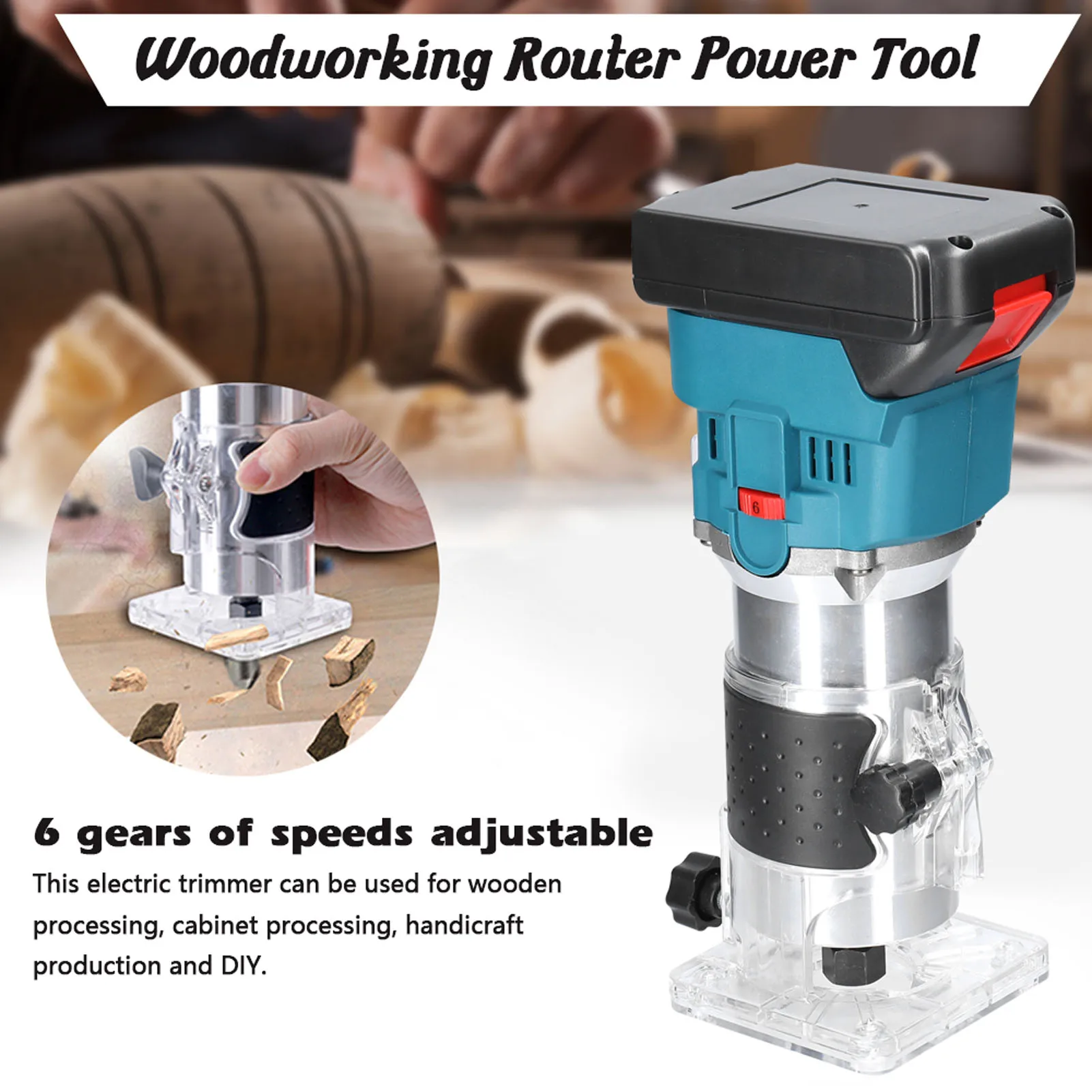 21V Cordless Electric Trimmer Adjustable Wood Milling Trimming Engraving Slotting Machine Woodworking Router Power Tool wood router