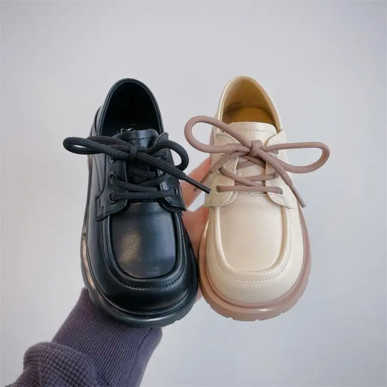 Spring 2023 New Children's Shoes Boys' Temperament Leather Shoes British Fashion Girls' Black Performance Shoes Size 26-37