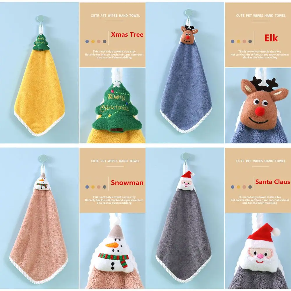 Microfiber towel cotton towel hand towel microfiber hand towel bamboo hand towel Kids Christmas Style Hand Towel Cartoon Elk Snowman Santa Claus Xmas Tree Velvet Towel Bathroom Hanging Adsorption Cloth