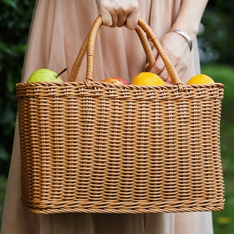 Home Shopping Basket Hand Vegetable Basket Decorative Woven Basket Flower Arrangement Basket Imitating Rattan Picnic Bag 3
