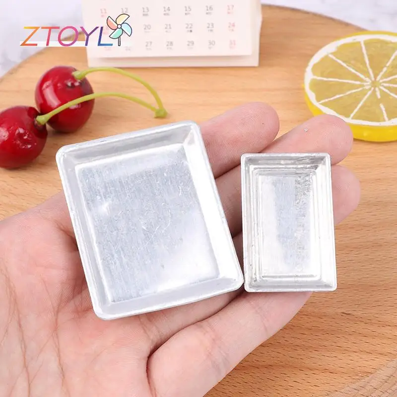 

1Pc 1:12 Dollhouse Miniature Silver Rectangular Food Tray Mini Cake Fruits Plate Modle Furniture Doll House Decor Accessories