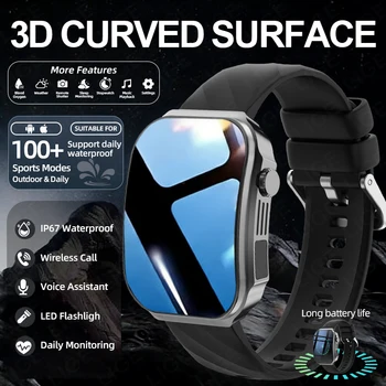 2.2" Large HD Display Smart Watch 2026 New 3D Curved Screen Bluetooth Call Waterproof Flashlight Outdoor Sport Smartwatch Men 1