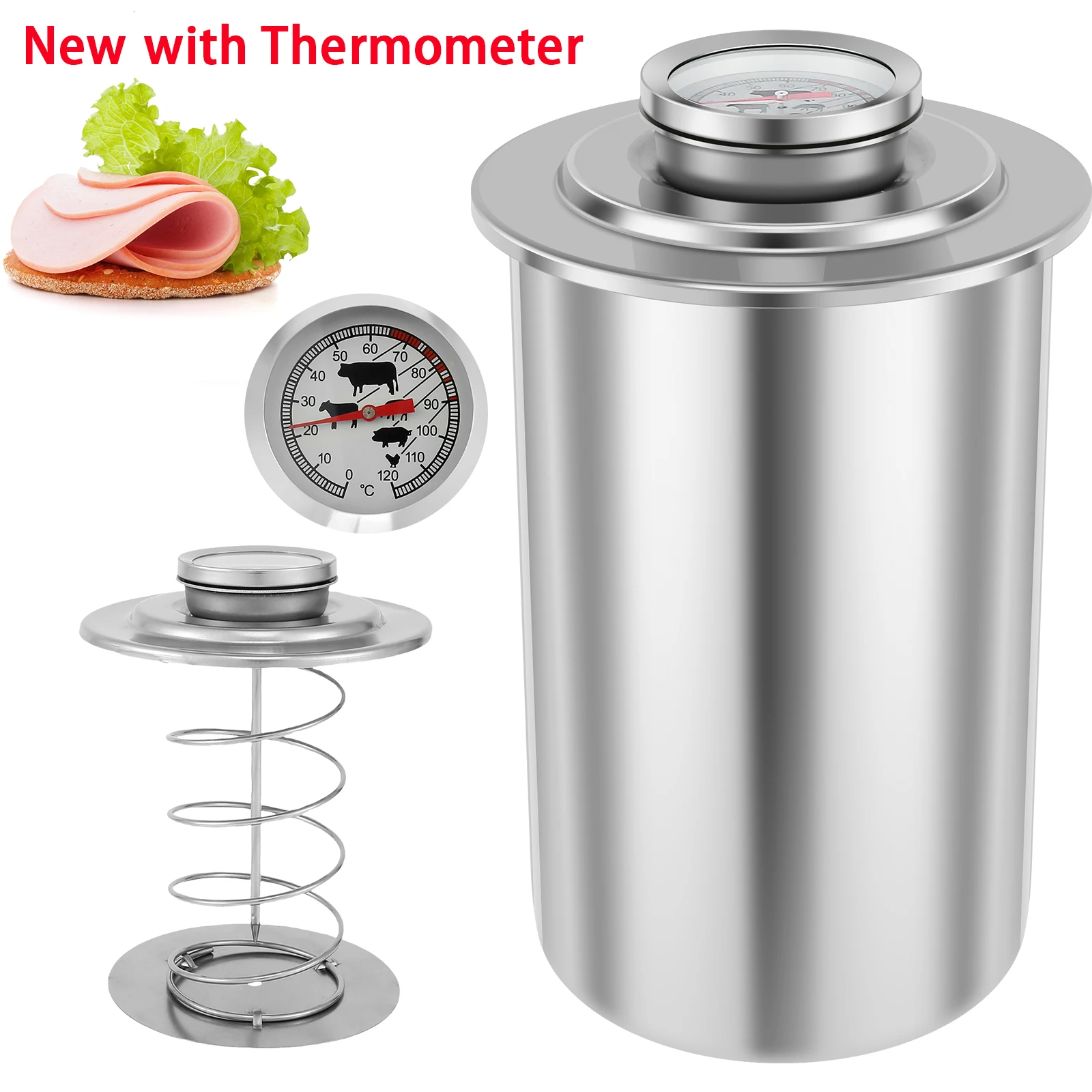 Ham Maker Stainless Steel Meat Press Cooker Deli Meat Press Mold Thermometer Pork Poultry Cooking Kitchen Accessories hamburger press