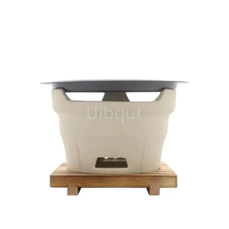 Klei-houtskoolbarbecue, buitentafelgrill met roestvrijstalen barbecuenet, ouderwetse kleikachel voor feestkamperen, picknick, koolstofoven, bruin (wit