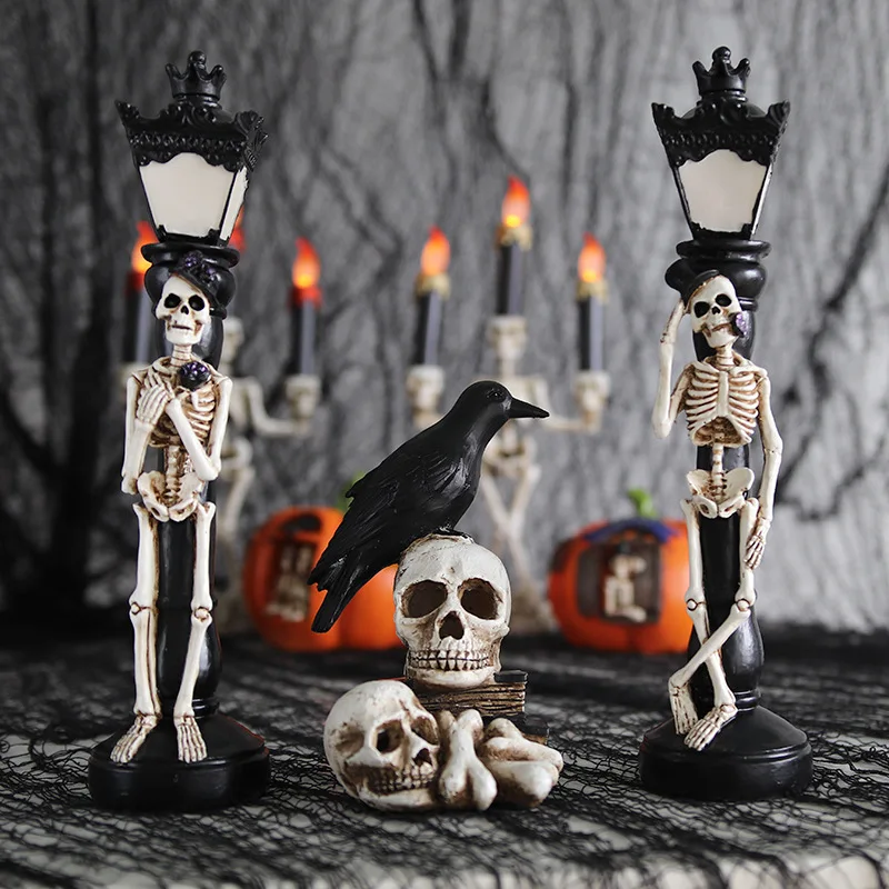 

Halloween Resin Glow Skeleton Crow Street Lamp for Home Table Haunted House Bar Horror Props Halloween Party Decoration Supplies