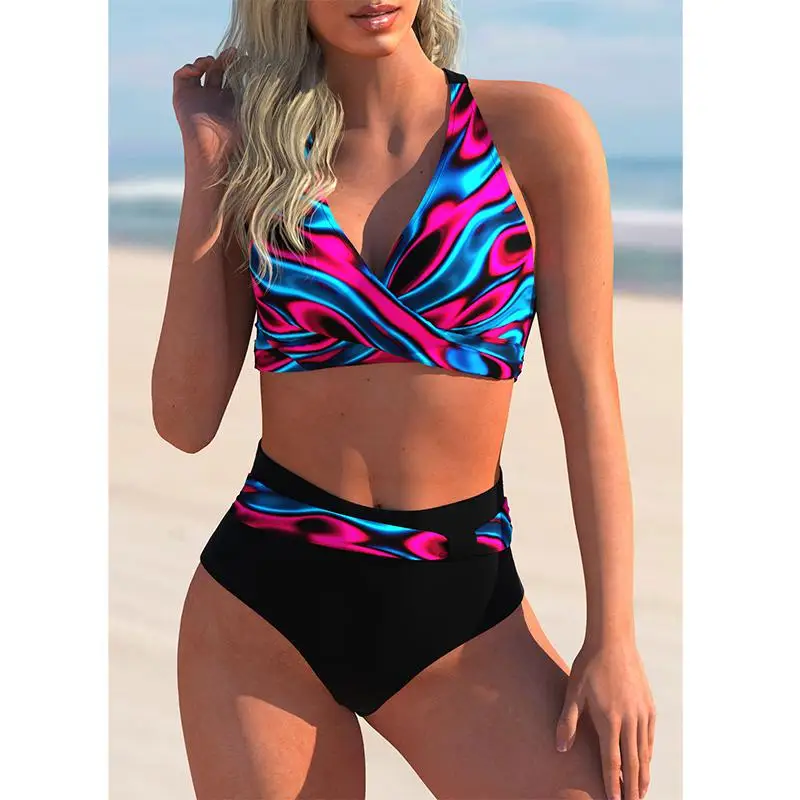 Plus Size Swimsuit Women Sexy High Waist Bikini Swimwear Female Summer Printed Beachwear 2 Piece Push Up Bikini Set Bathing Suit swimsuit Bikini Sets