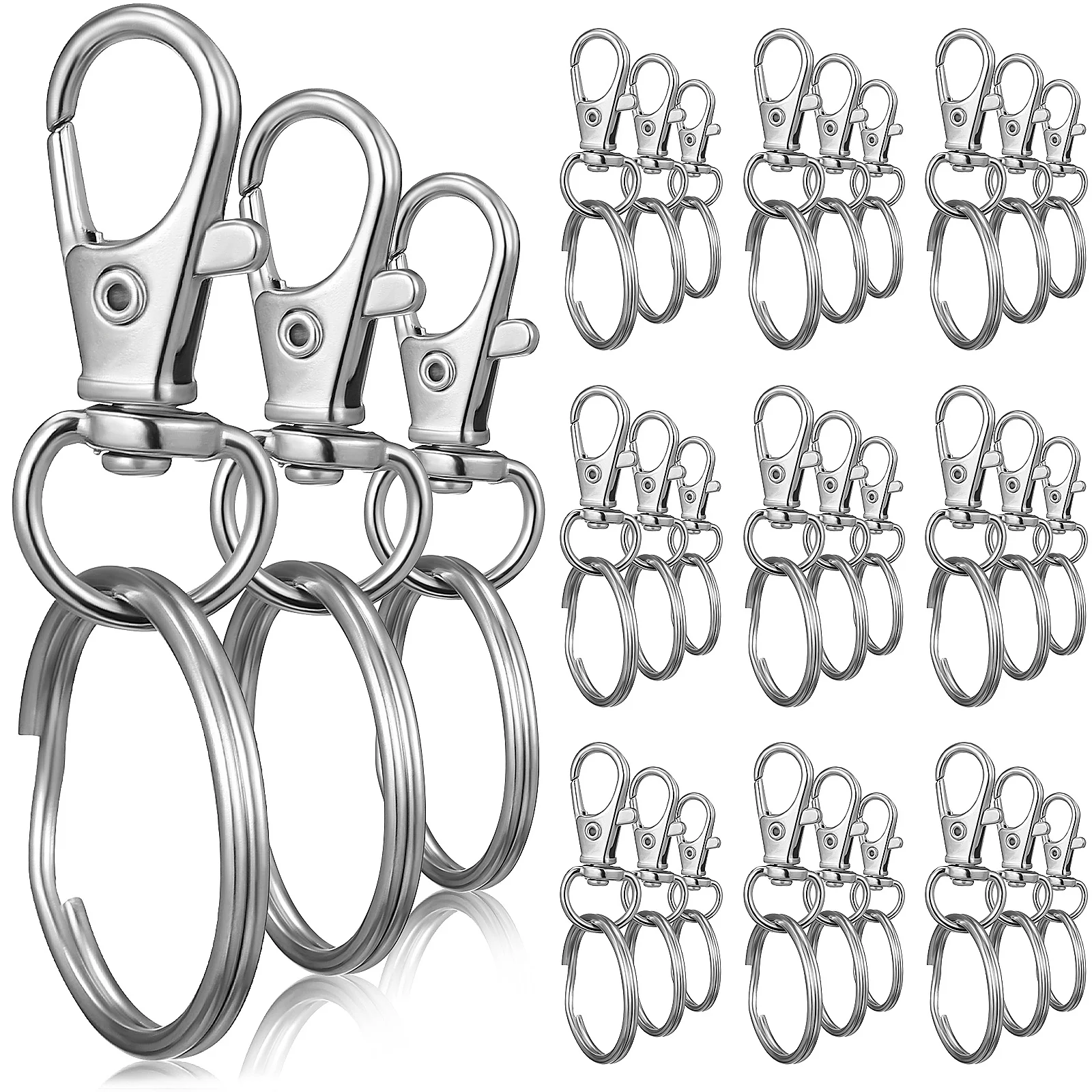 

30 Pcs Key Chain Rings Round Nickel Plated Keyrings with Swivel Hooks Stainless Steel Clips for Crafting Crafts