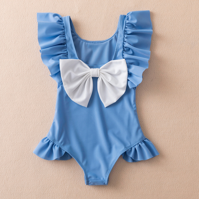 Baby Girl Two Piece Swimsuit Clothes Set Infant Summer Bow Swimwear Children Ruffle Bodysuit Girls Printed Beach Wear