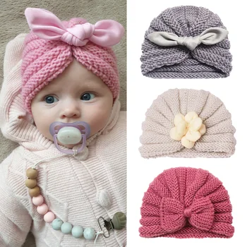 Knitted Winter Baby Hat for Girls Candy Color Bonnet Enfant Baby Beanie Turban Hats Newborn Baby Cap for Boys Accessories 1