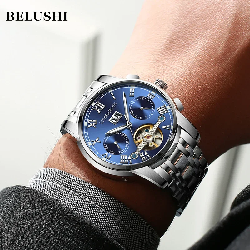 2024 new Automatic Mechanical Business Wristwatch Luxury Stainless Steel Band Watch for Man Waterproof Sport Large Dial Clock