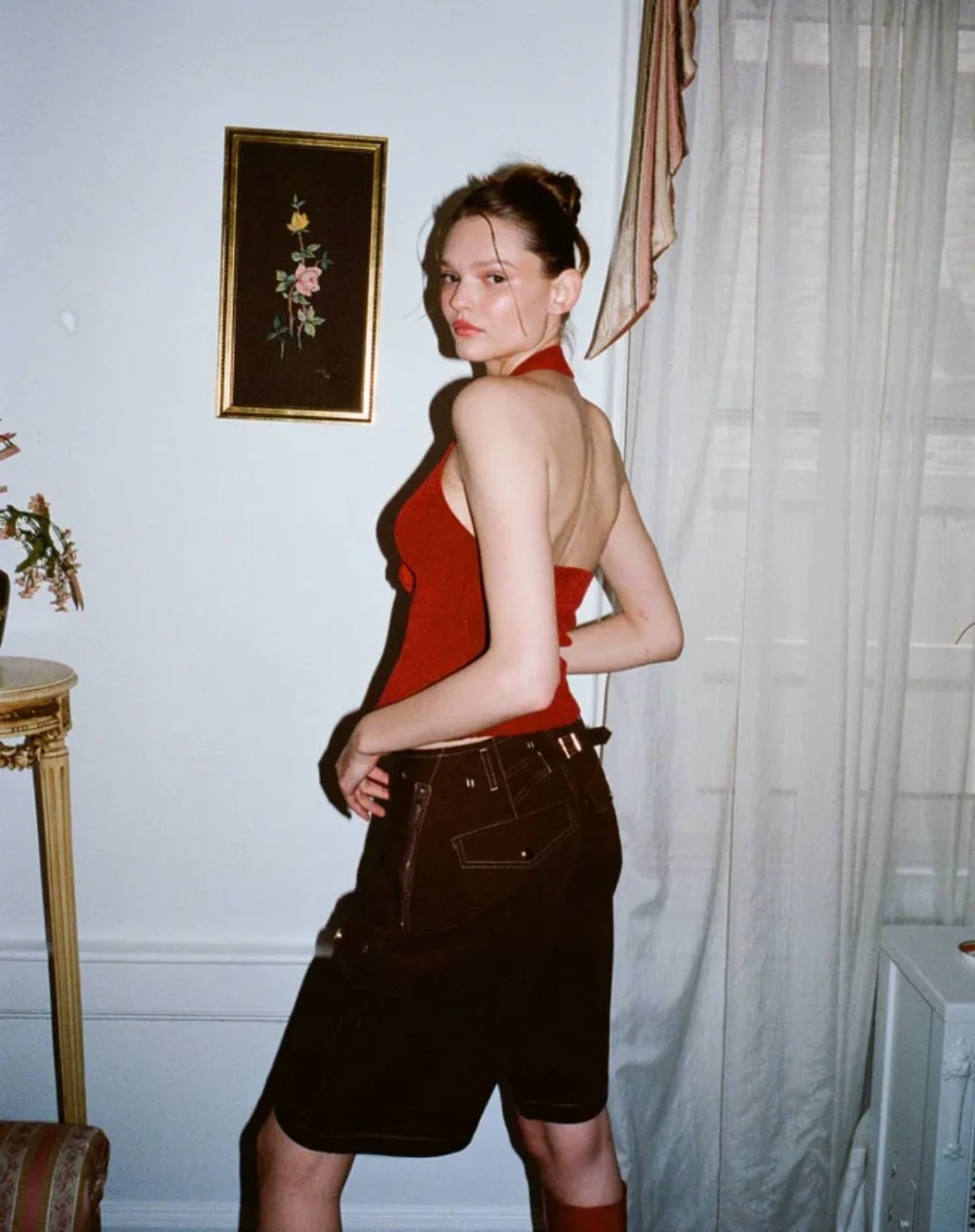 Camisetas de lana sin mangas con cuello halter para mujer, ropa con flores, top corto ajustado liso para mujer, chaleco sexy informal para vacaciones