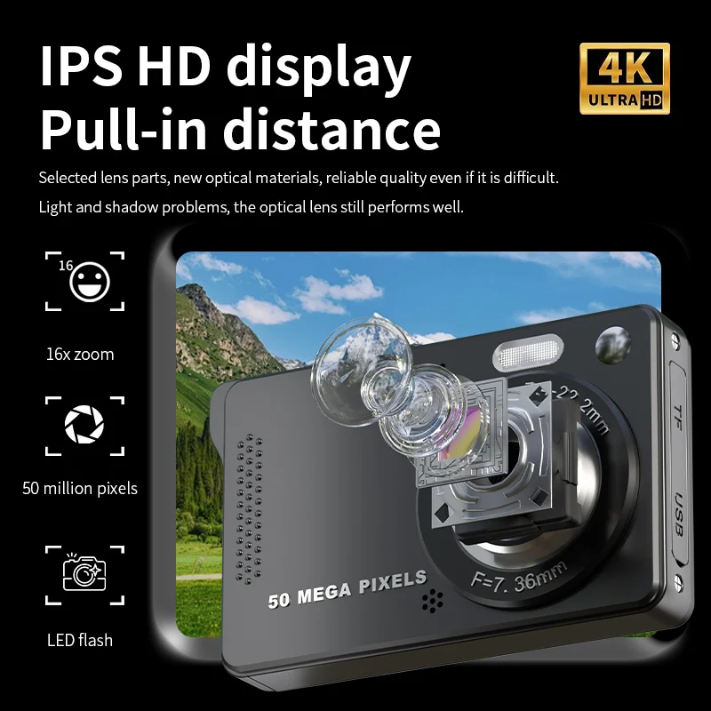 4K Digital Cameras 50 MP Portable Vlogging Camera 16X Zoom Camcorder 2.8 Inch LCD Screen for Photography and Video digital camera
