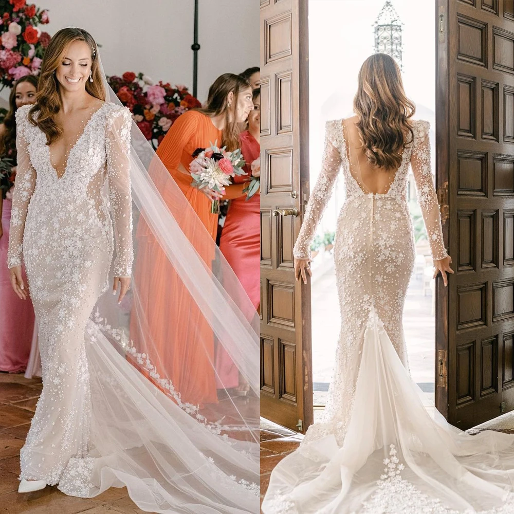 

Luxury Mermaid Lace Applique Wedding Dress 2022 Sexy Halter Sleeveless Bridal Gowns Plus Size robe de mariee