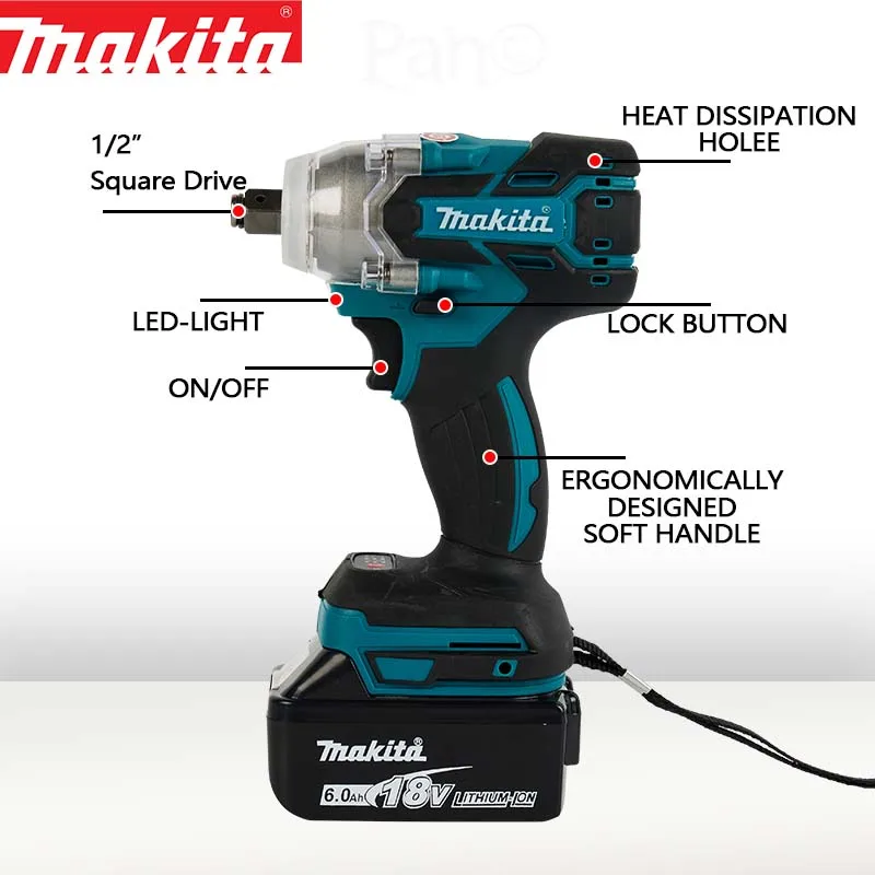 Makita DTW285 brushless rechargeable impact electric wrench 18V high torque lithium battery wrench auto repair tool 6