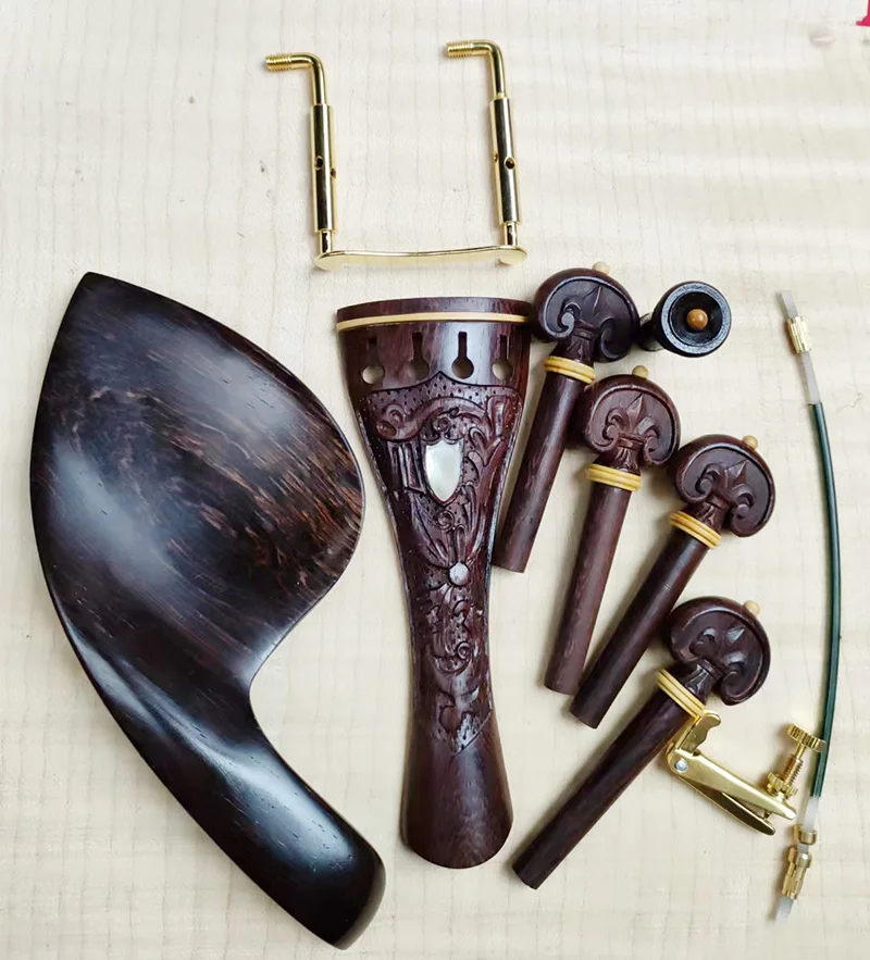 Carved 4/4 Violin Accessories Parts Fittings Set Fiddle Tailpiece+Tuning Peg+Endpin+Chinrest Metal Screw