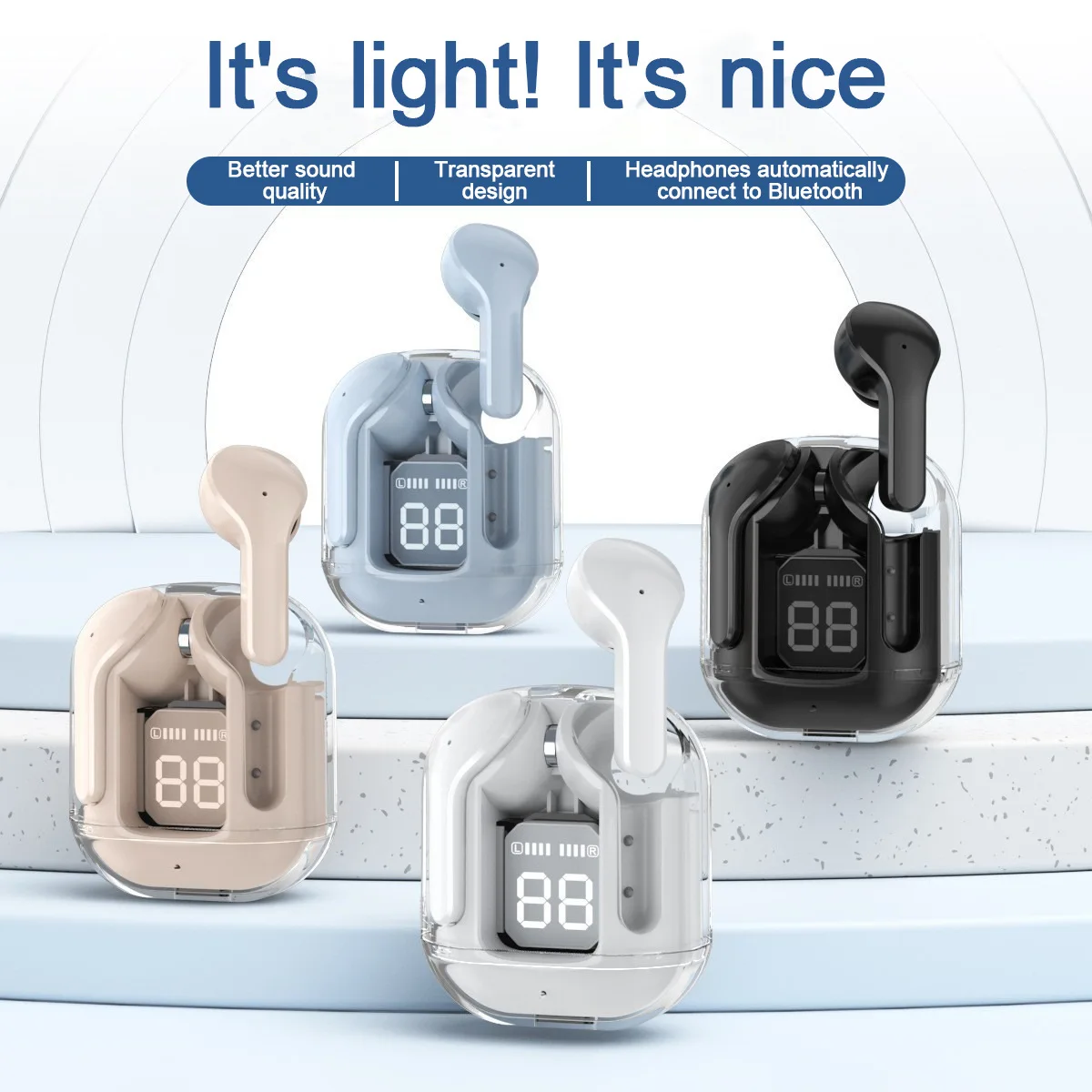N27 Tws Wireless Bluetooth Headset Transparent Headphones ENC Power Digital Display Stereo Sound Earphones for All Smartphones 4
