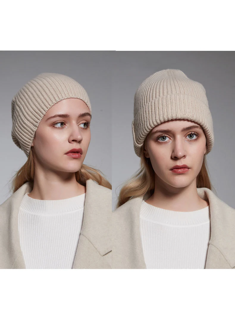 Knitted Pure Wool Beanies Winter Warm Unisex Hat Minimalist Fashion Neutral Colors 3