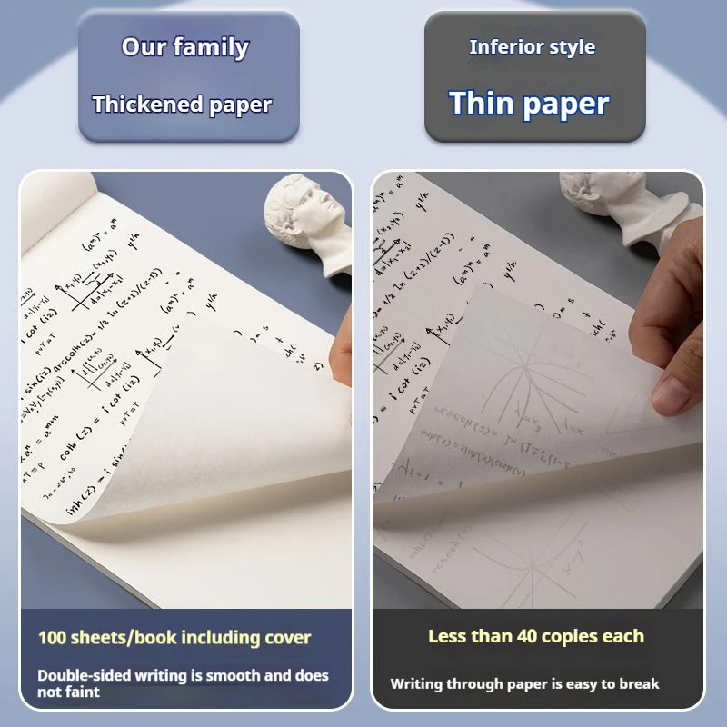 Thickened 100 Pages Draft Paper For College High School Students Blank 22X14CM Notebook For Mathematical Computation