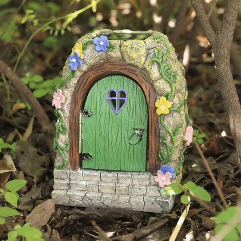 Fairy Garden Door Outdoor Fairy Garden Gate Resin Tree Miniatures With Steps And Open Door Mystical Lighted House
