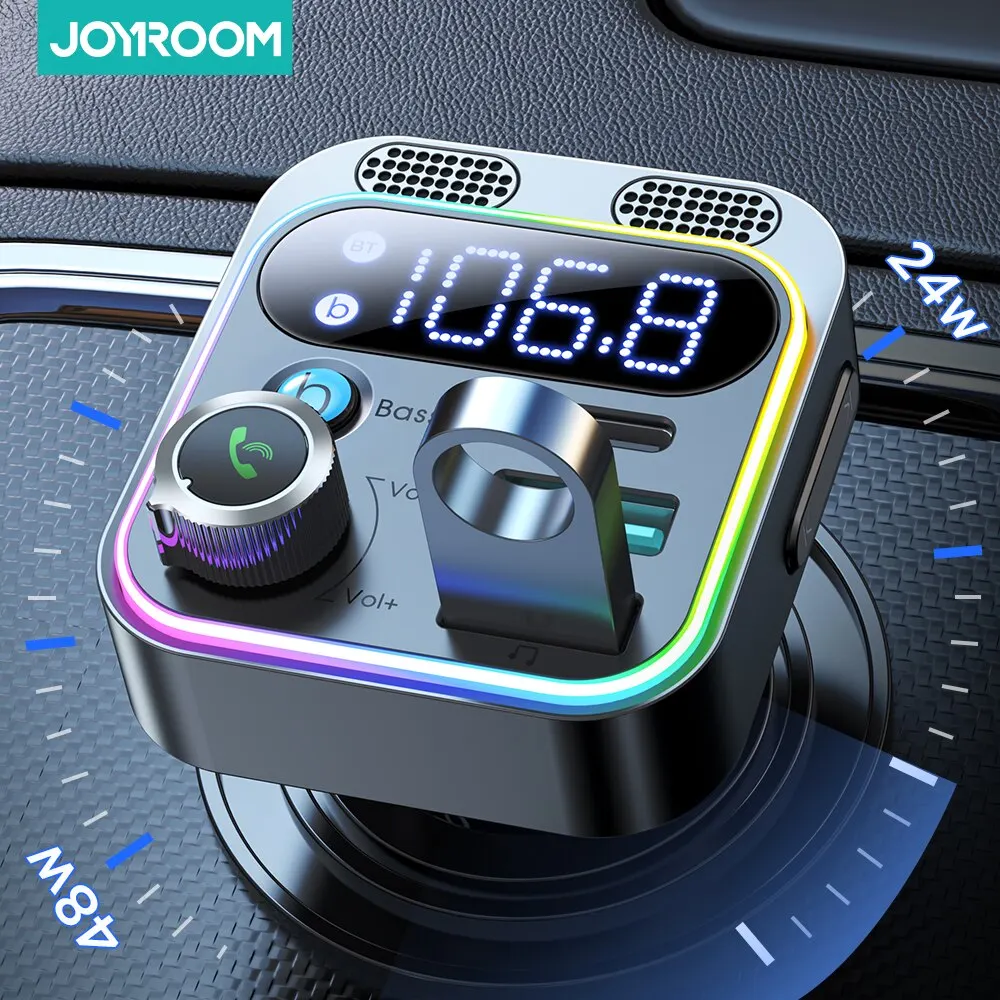 Joyroom-transmisor FM con Bluetooth 5,3 para coche, Cargador rápido con adaptador, doble micrófono, sonido de graves profundos, 48W PD y QC3.0