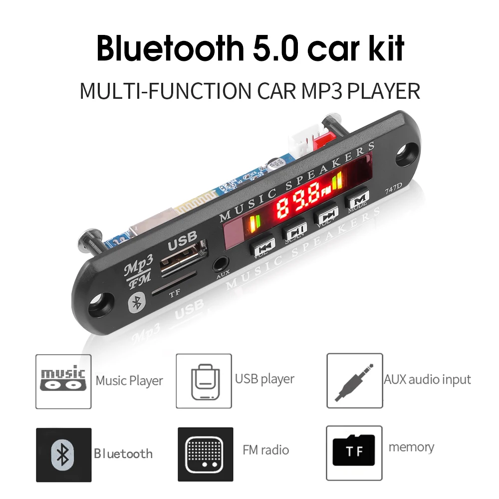 Bluetooth 5.0 MP3 Decoder Board DC 9V-12V FM Radio Module Wireless Car Music Player Support USB AUX TF Card Car Kit mp3 music player car music player car multimedia player car radio player car radio