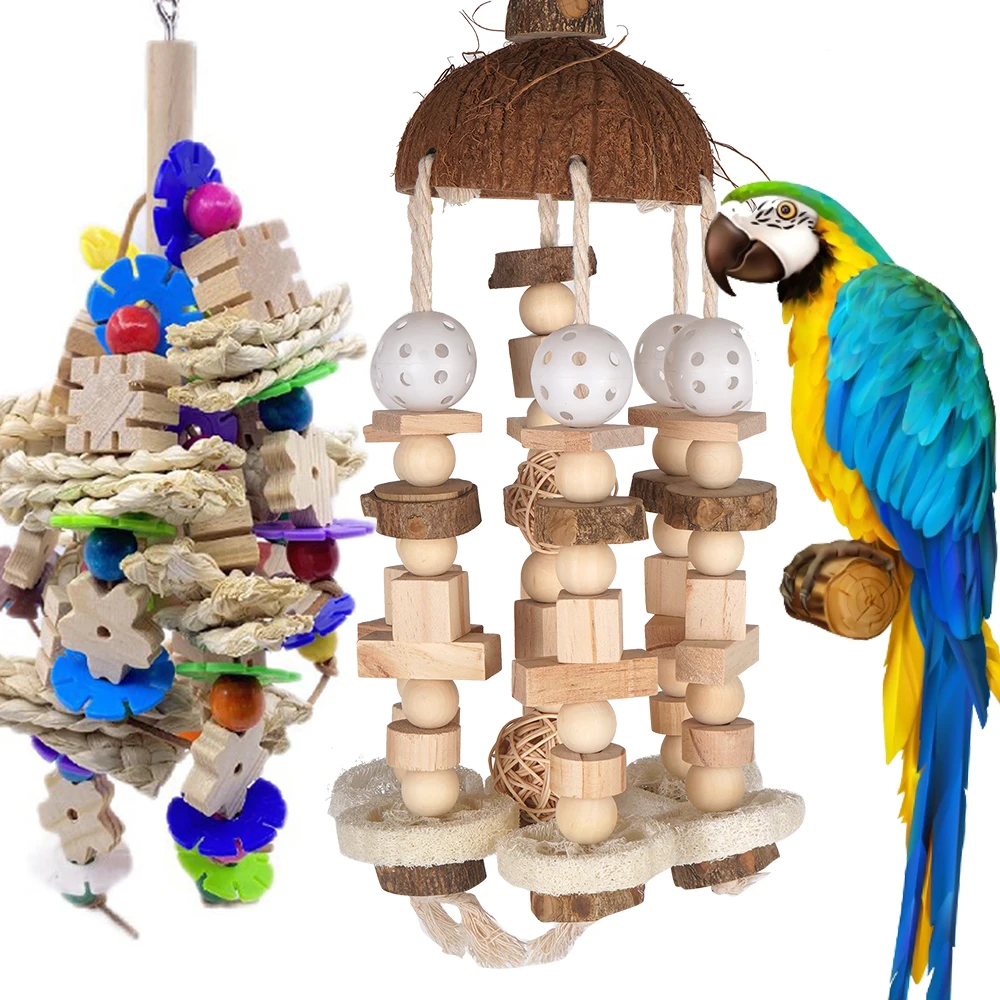 

Bird Parrot Toy, Large Parrot Toy, Natural Wooden Blocks, Bird Chewing Toy, Parrot Cage, Bite Toy Suits for Macaws Training Toys