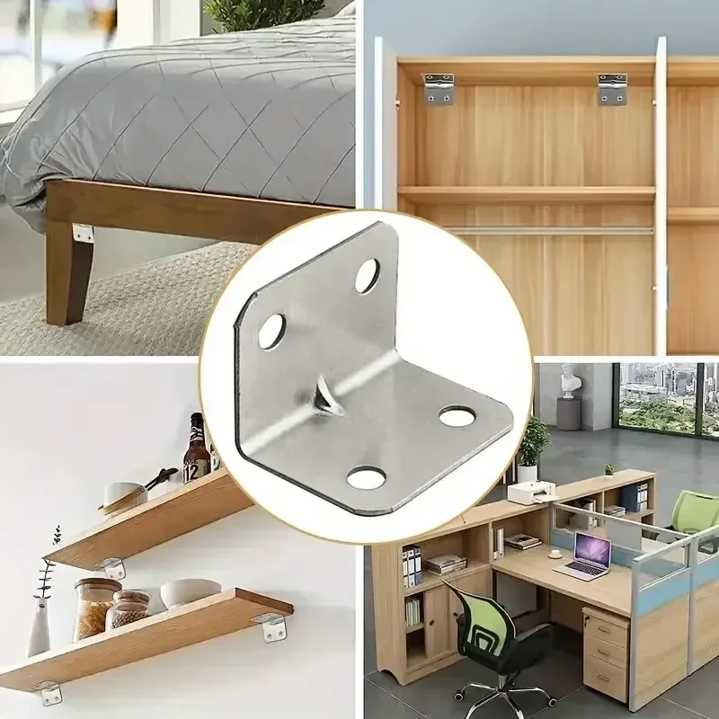 20pcs Stainless Steel Corner Bracket 90 Degree Right Angle Fixed L Bracket for Wood Furniture Cabinet Connector Accessories