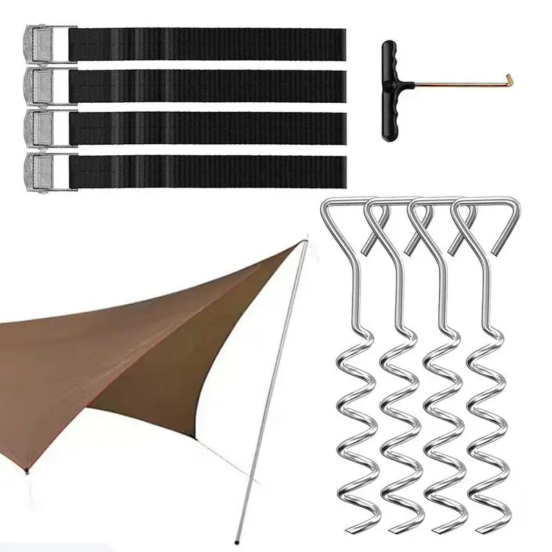 

Trampoline Stakes Heavy Duty Adjustable Stakes And Straps For Trampoline All-Weather Tie Down Stakes To Improve Stability For