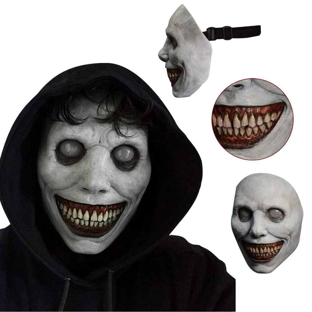 Halloween Horror Face Cover Smiling White-eyed Exorcist Demons Evil Creepy  Cosplay Scary Face Mask Dress Up Party Cosplay Props - AliExpress