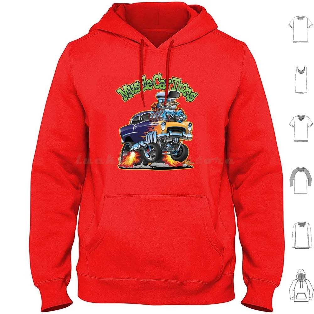 Muscle Car Toons Automotive Cartoon Comic Book Cover Art Felpe Con Cappuccio Manica Lunga Auto Auto Automotive Muscle Car Classic