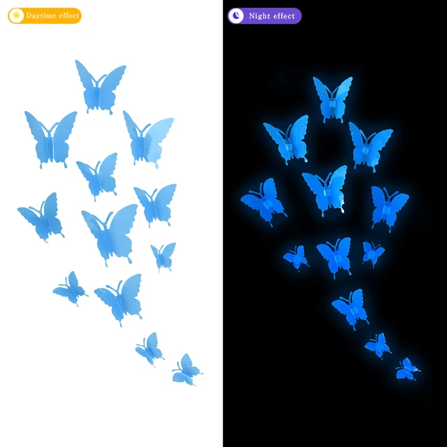 12Pcs Glow in The Dark 3D Butterfly Wall Stickers Butterfly Decals for Kids  Bedroom Nursery Living Room Luminous Home Garden - AliExpress