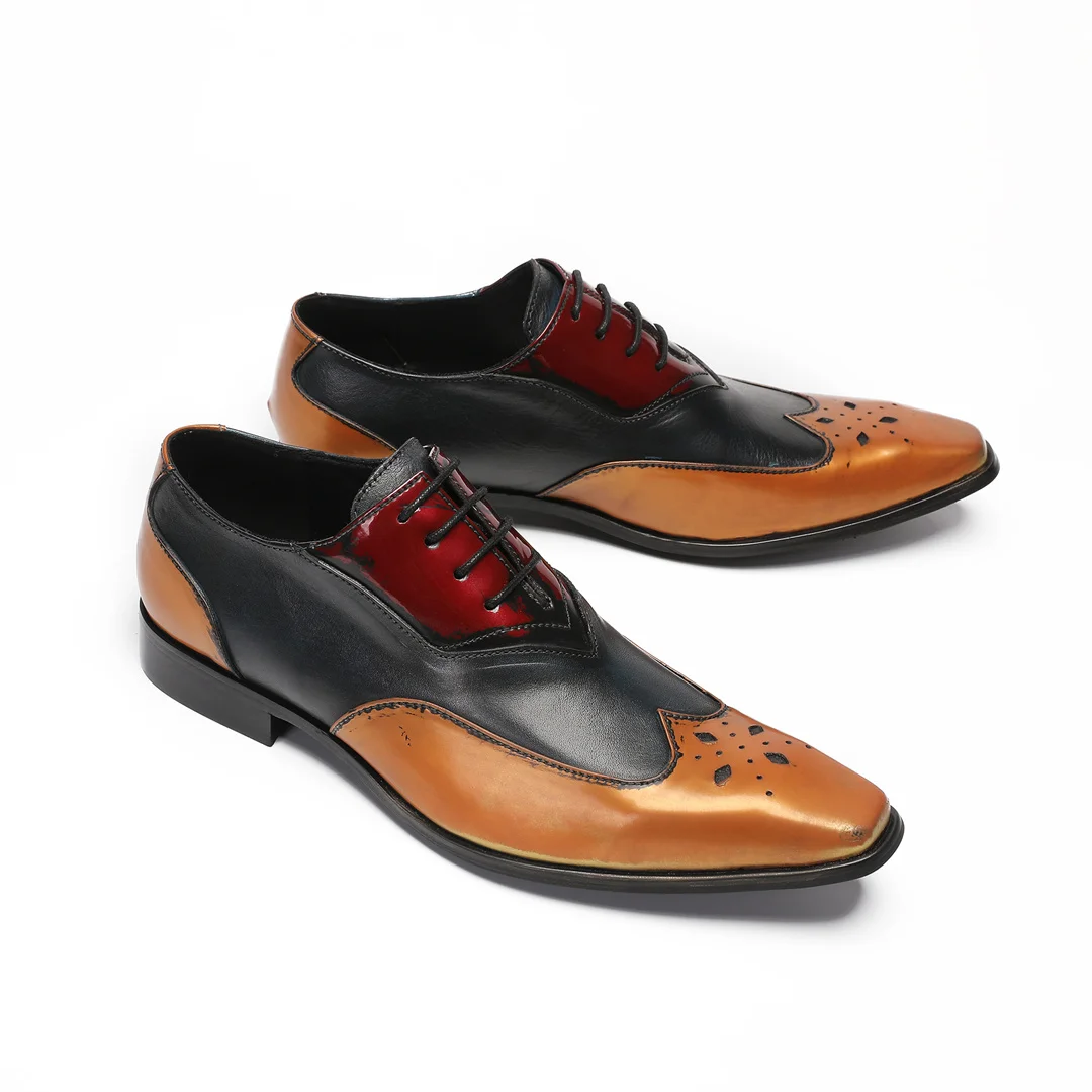 Genuine Leather Mens Shoes Fashion Graffiti Designer Flats Metal Pointed Toe  Party Dressing Brand Shoes Men Plus Size