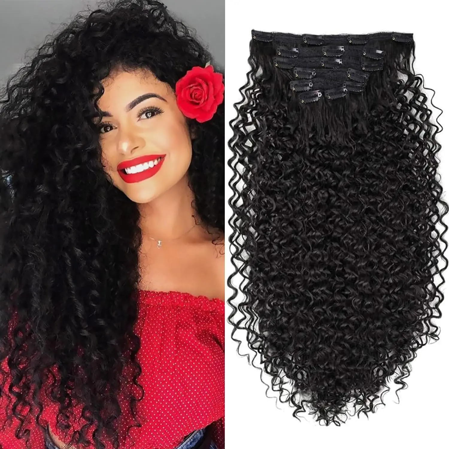Women's Clip-In Curly Hair Extensions, Synthetic Wavy Fibers, Lightweight & Breathable, Fashion Icon Hairpiece for Daily Wear 1