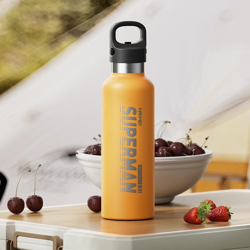 One Hand Open Thermos Bottle, Outdoor Portable Vacuum Flask, Sport Water Bottle with No Screw Lid, Insulated Water Bottle