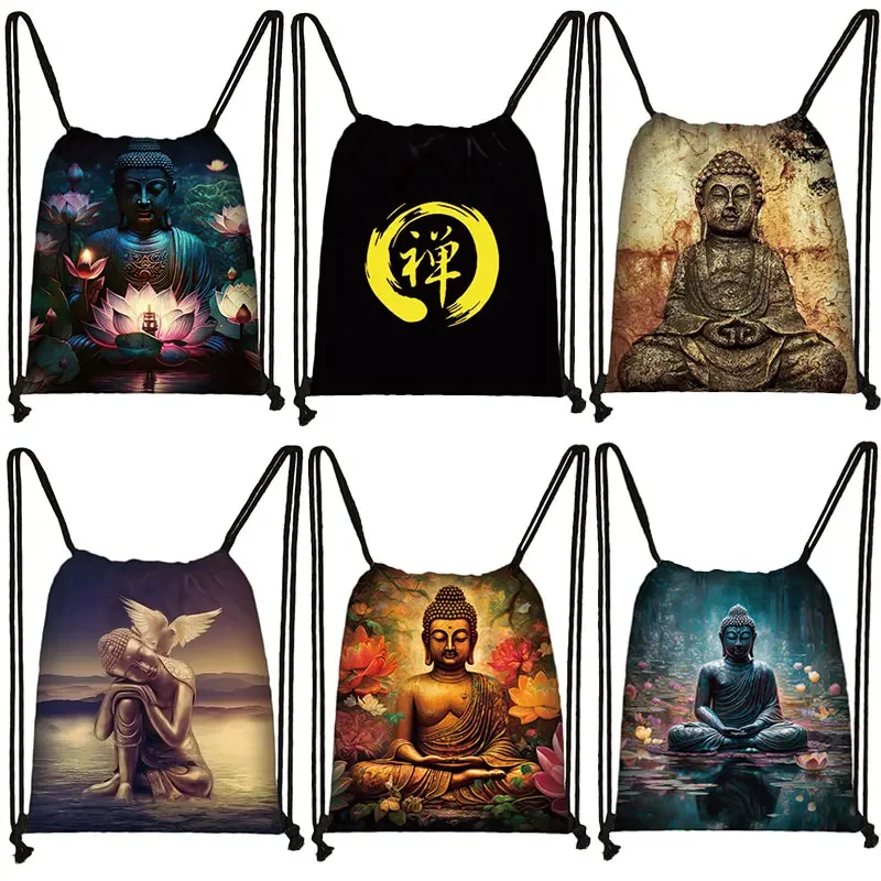 

Buddhism God Print Backpack Women Men Shakyamuni Buddha Drawstring Bags Religious Zen Outdoor Storage Bag Shoes Holder Bookbags