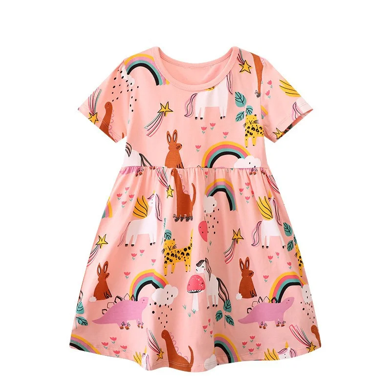 

Jumping Meters 2-7T Unicorn Print Baby Girls Dresses Summer Pockets Short Sleeve Kids Clothing Hot Selling Toddler Costume