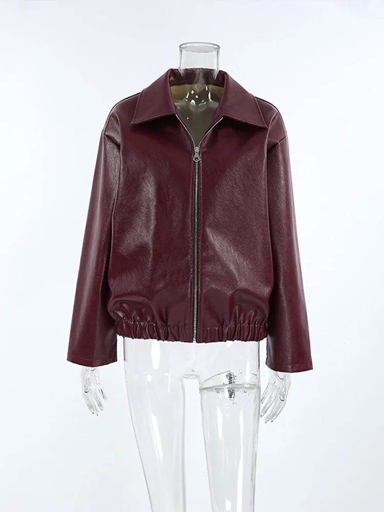Street Leather Women's Jacket Vintage Fashion Zipper Long Sleeve Pu Female Coats 2024 Autumn Turn-down Collar Lady Outwears 6