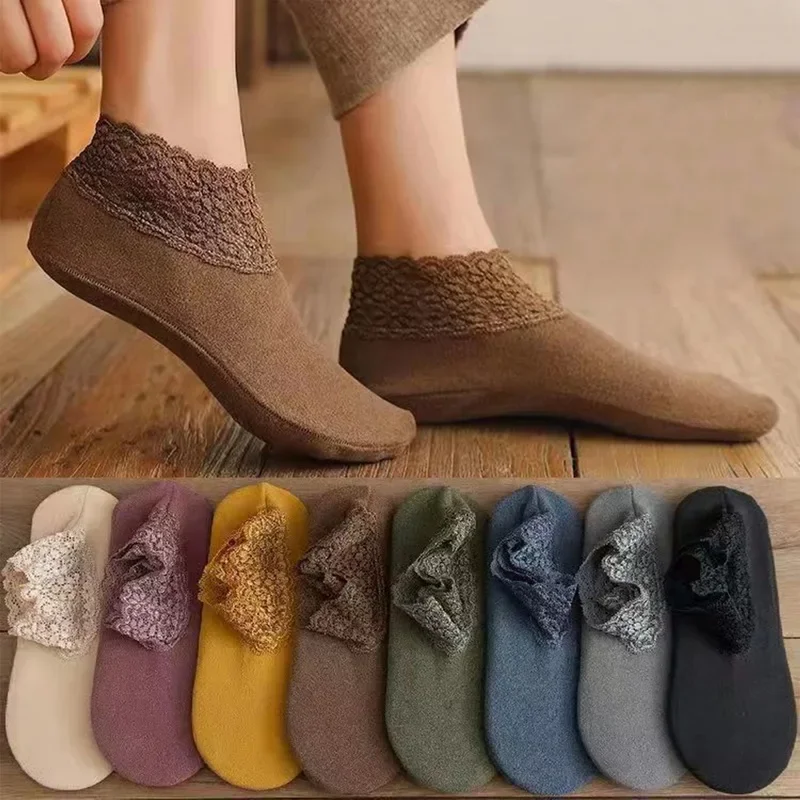 2023 New Lace Warmer Socks Women Fashion Ladies Girl Winter NonSlip